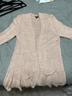 Open-Front Light Pink Knit Cardigan with Pockets - Women